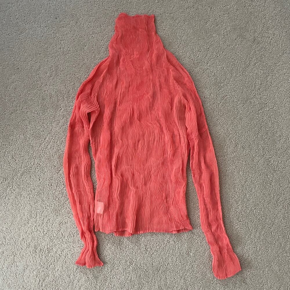 Vintage Issey Miyake Fête pleated Chiffon Twist Plissé Top Coral Orange